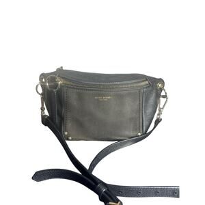 Henri Bendel Black Leather Belt Bag Crossbody Waist Pack Gold Hardware